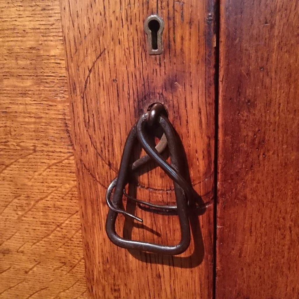 arts and crafts door handle, art nouveau influence, oak door, blackwells, windermere